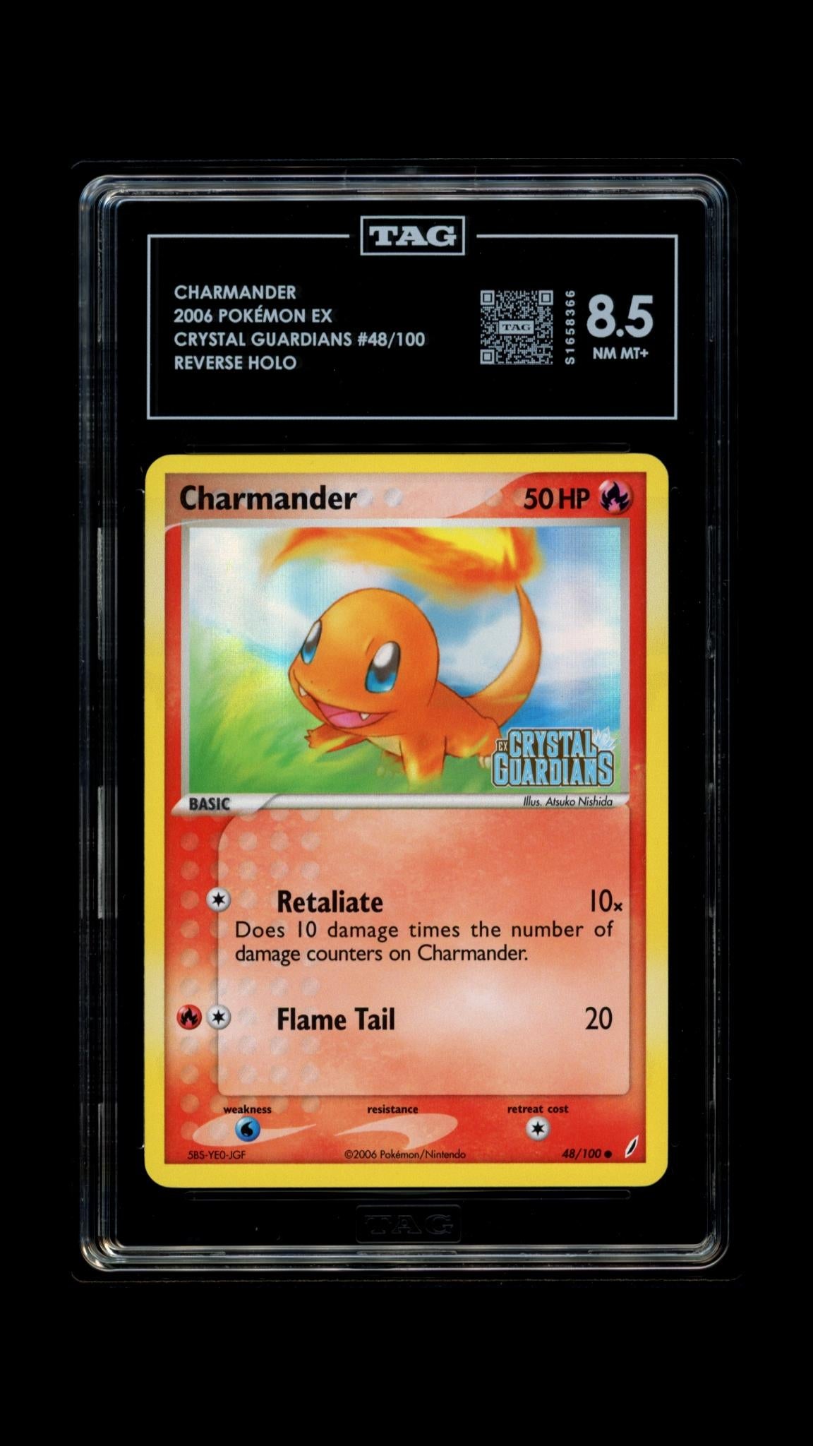 Charmander (Crystal Guardians Stamped Reverse Holo)- # 48 Crystal Guardians- TAG 8.5