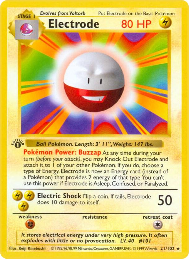 #21 1st Edition Pokemon Base Set-Electrode non-holo (DMG)