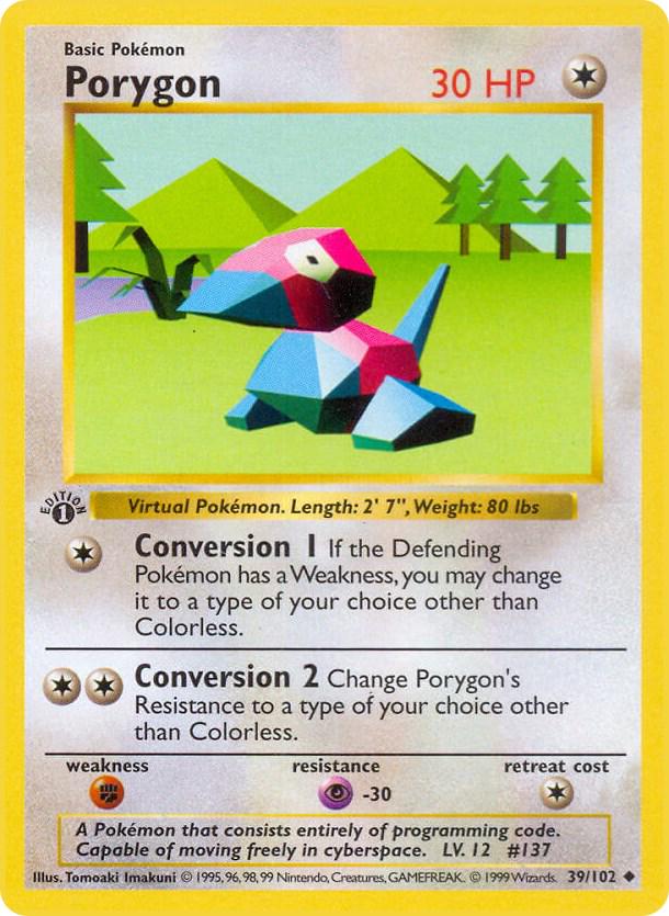 #39 1st Edition Pokemon Base Set-Porygon non-holo(MP)