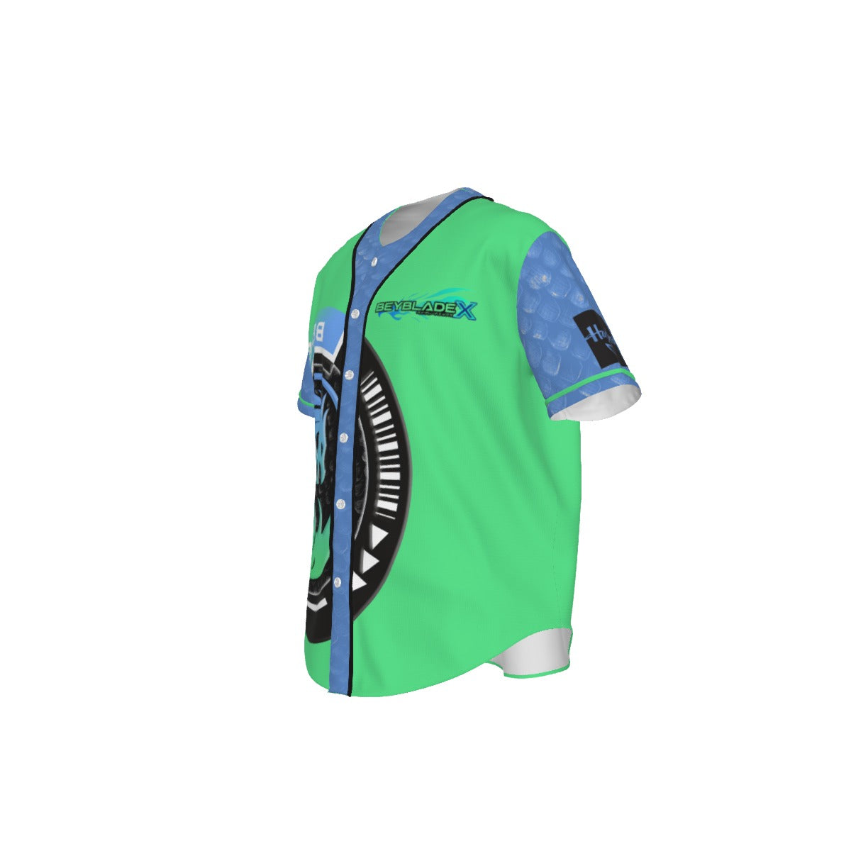 Mystic Dragon - Beyblade X - All-Over Print Men's Short Sleeve Baseball Jersey - Blue on Green