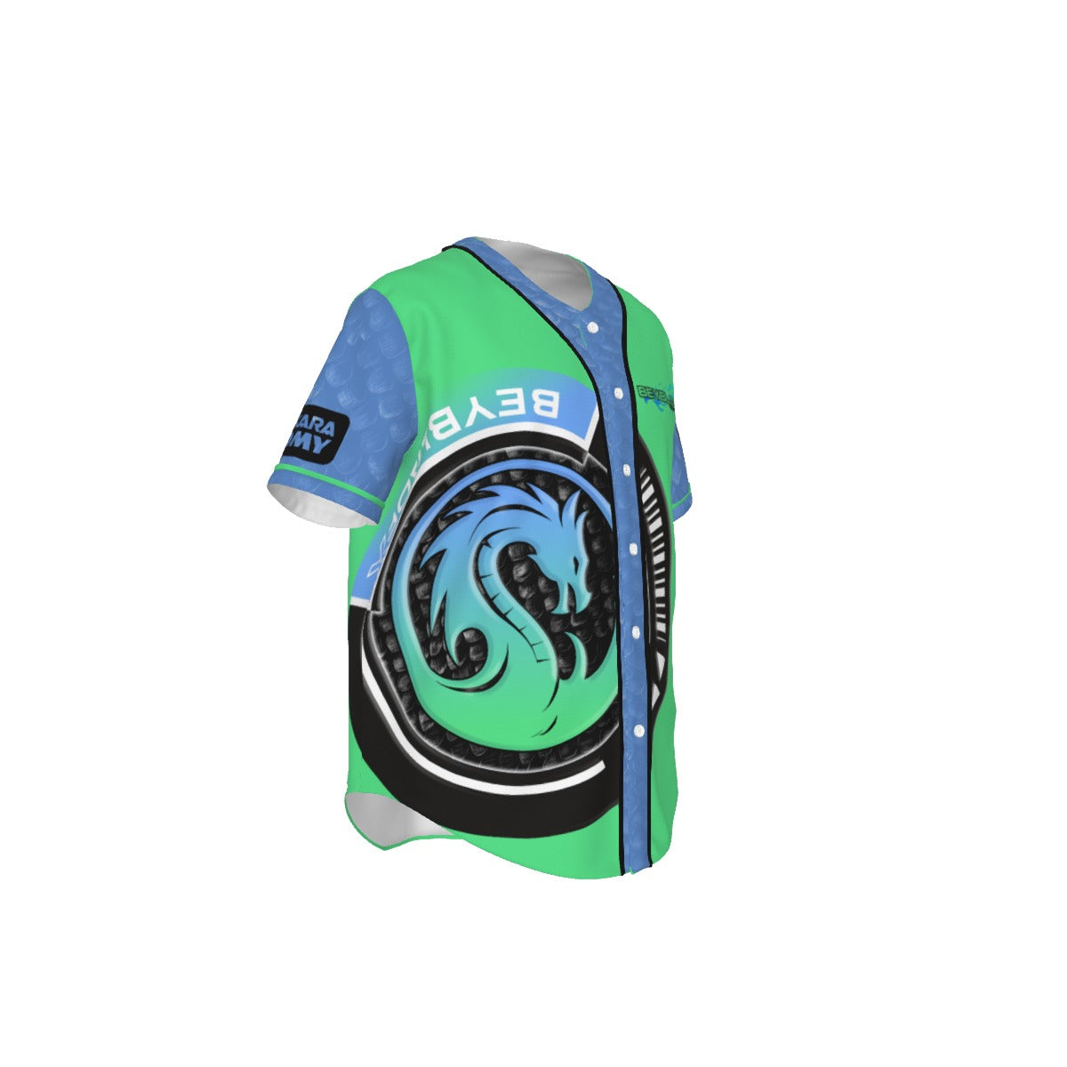 Mystic Dragon - Beyblade X - All-Over Print Men's Short Sleeve Baseball Jersey - Blue on Green