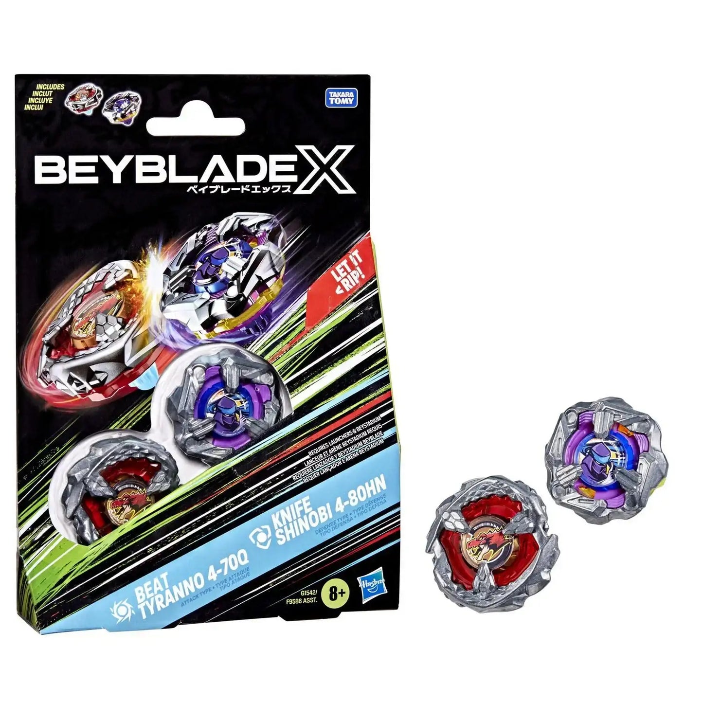 Beyblade X Beat Tyranno 4-70Q & Knife Shinobi 4-80HN Dual Pack Set