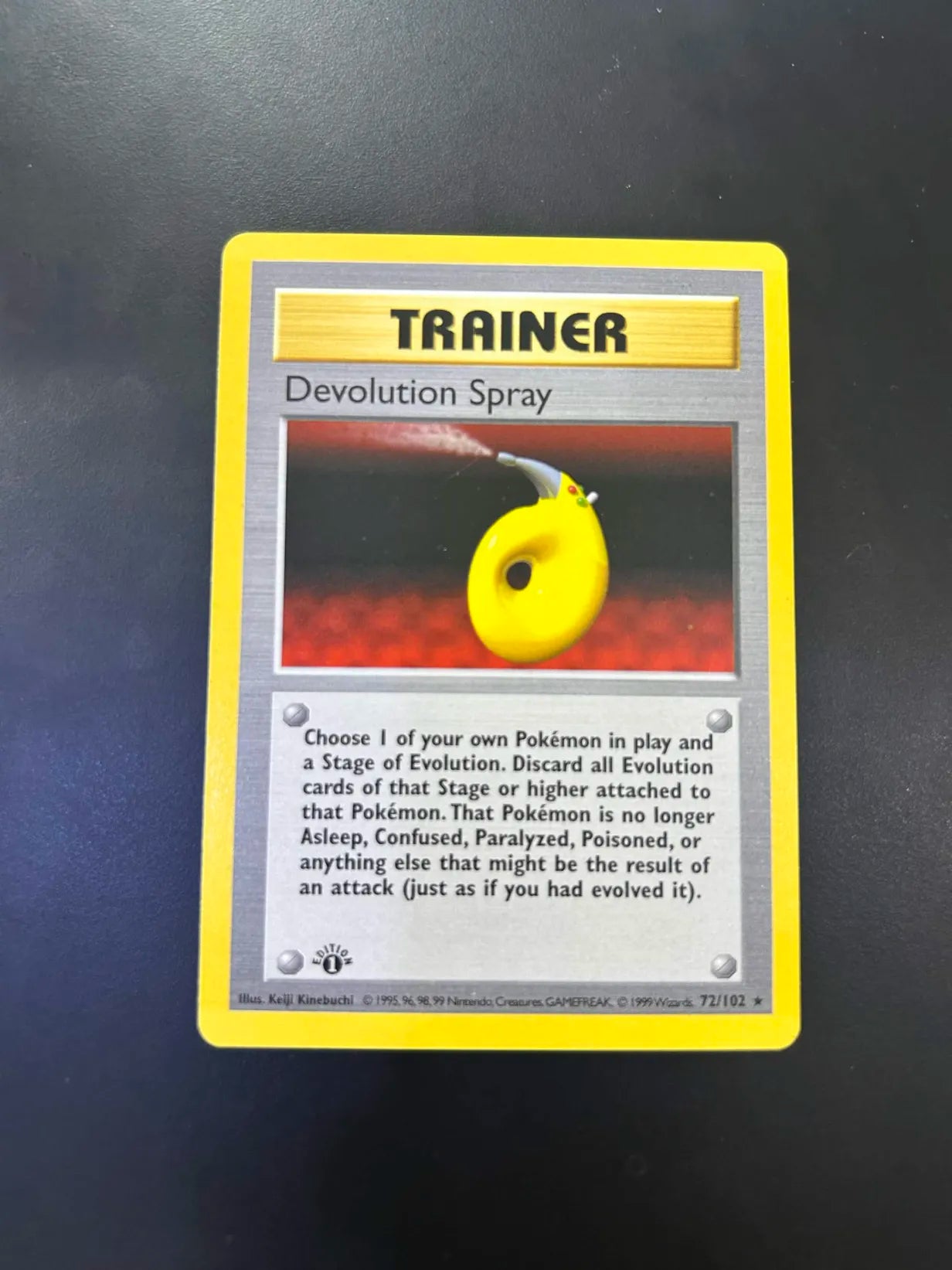 #72 1st Edition Pokemon Base Set-Devolution Spray non-holo (MP)