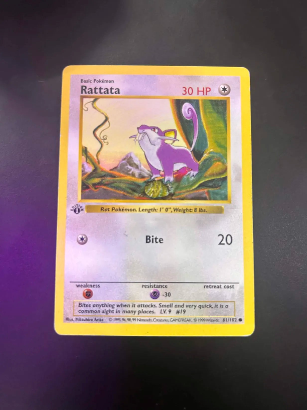 #61 1st Edition Pokemon Base Set-Rattata non-holo (HP)