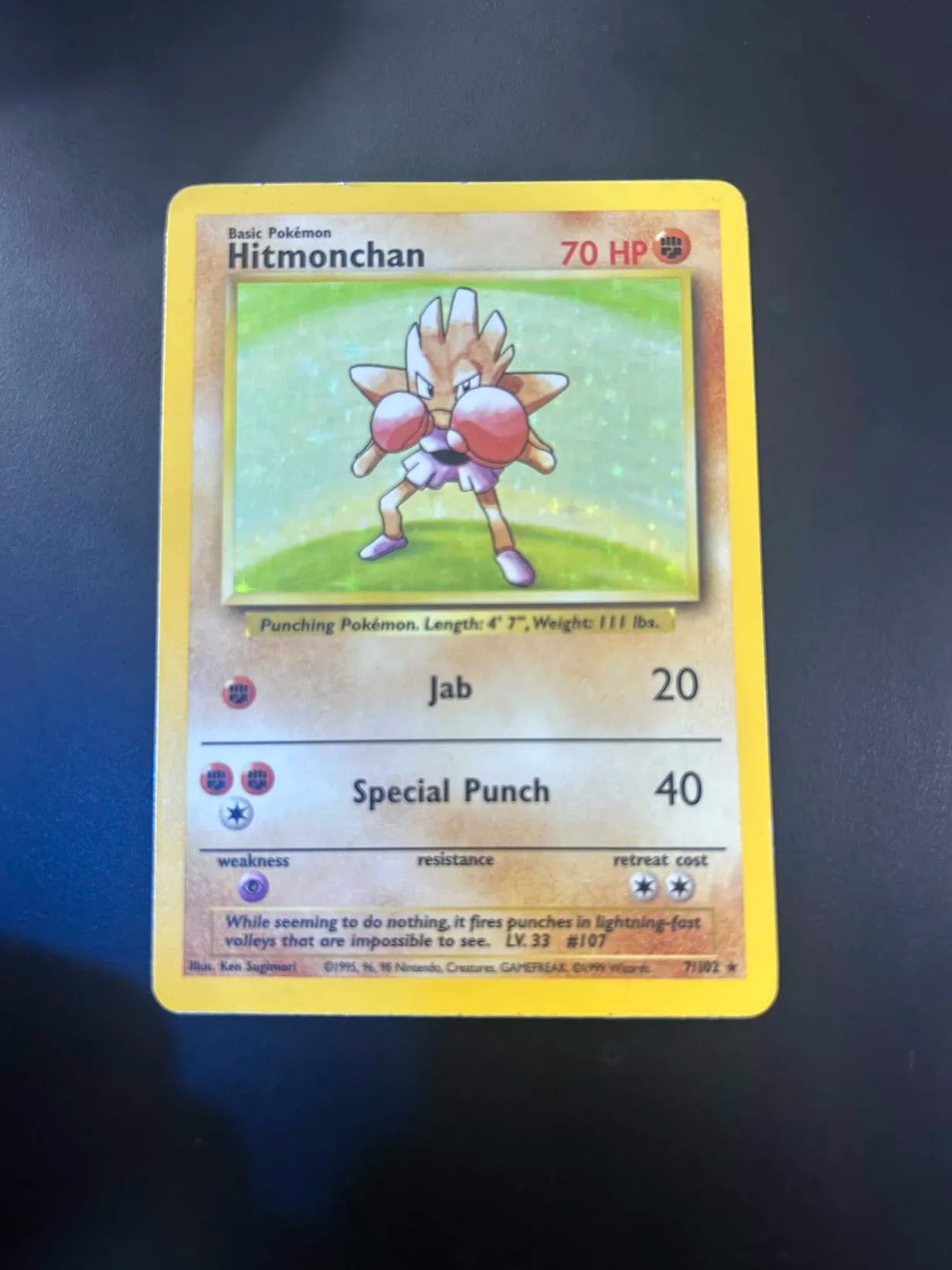 #7 Pokemon Base Set Unlimited - Hitmonchan (Damaged)