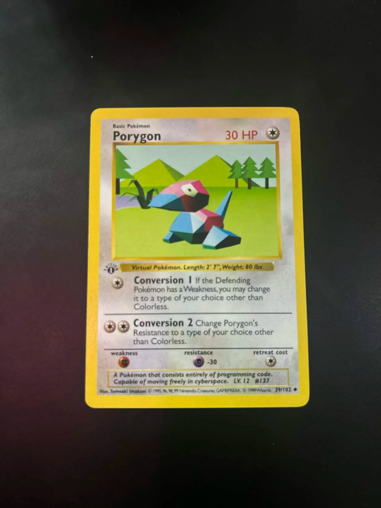 #39 1st Edition Pokemon Base Set-Porygon non-holo(MP)