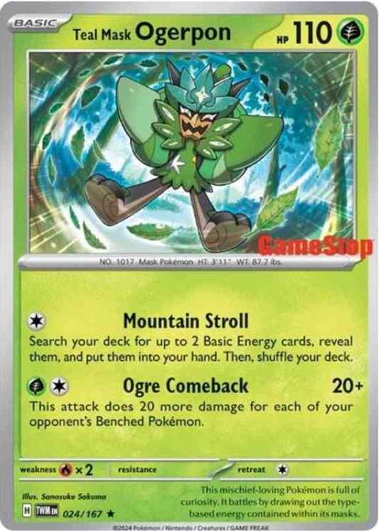 #024 Twilight Masquerade - Teal Mask Ogerpon (Gamestop Stamp) (Sealed)