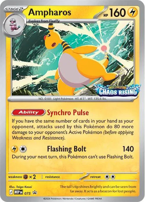 #75 Mega Evolution Promos- Ampharos Mega Evolution Chaos Rising Stamped