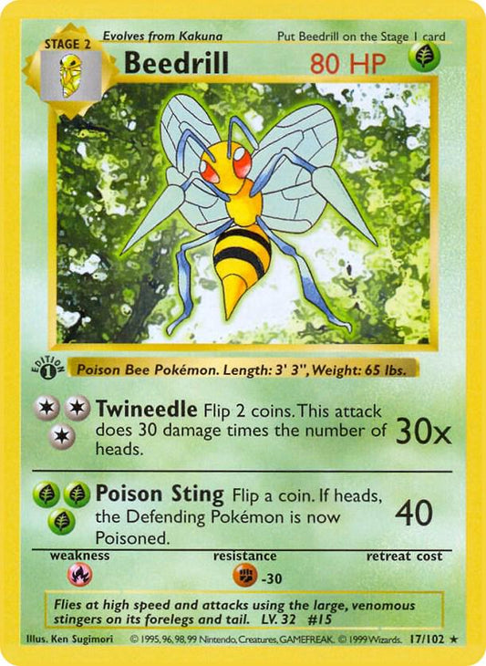#17 1st Edition Pokemon Base Set-Beedrill non-holo (DMG)