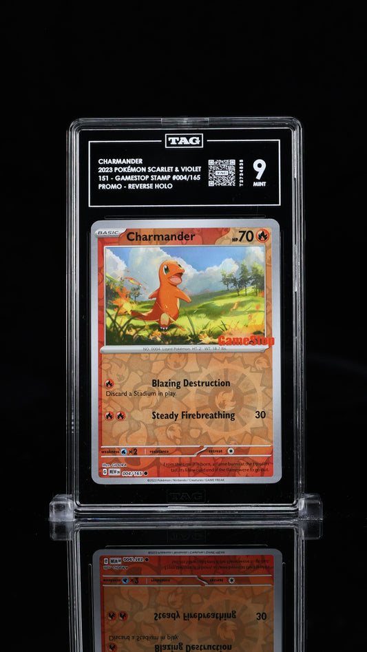 #4 Scarlet & Violet 151 Reverse Holo Gamestop Stamped- Charmander Tag 9