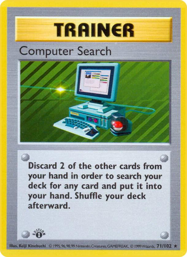 #71 1st Edition Pokemon Base Set-Computer Search Non-holo (MP)