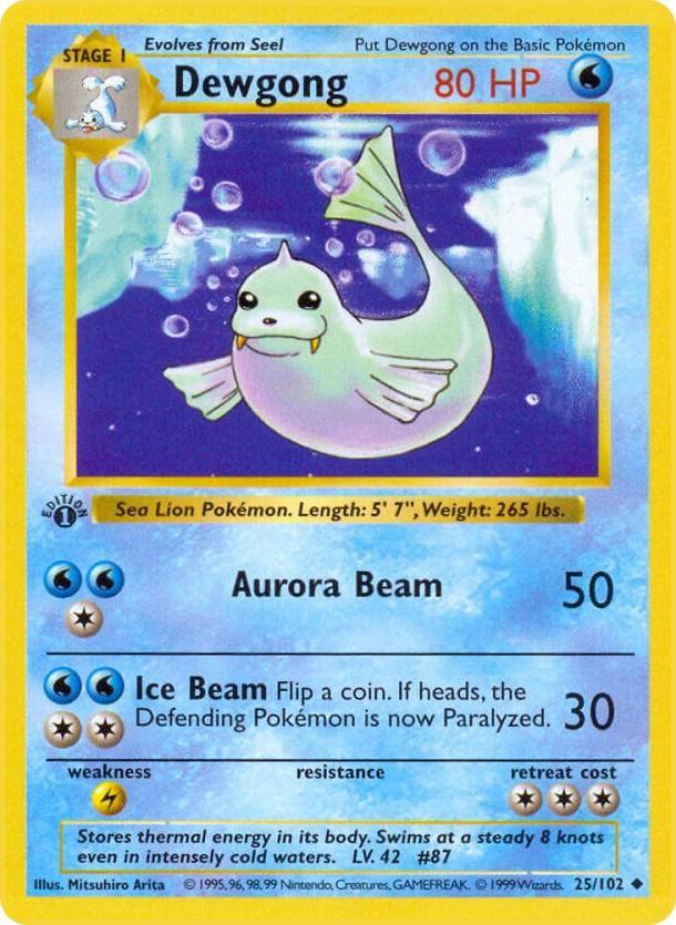 #25 1st Edition Pokemon Base Set- Dewgong Non-holo(DMG)