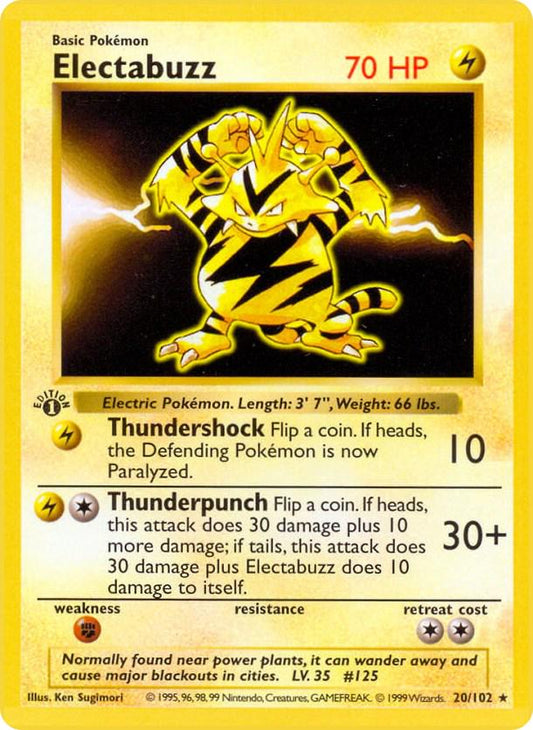 #20 1st Edition Pokemon Base Set-Electabuzz non-holo (HP)
