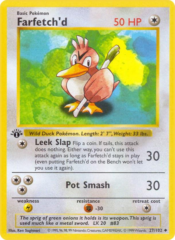 #27 1st Edition Pokemon Base Set- Farfetch'd Non-holo(HP)