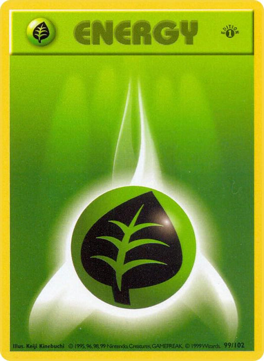 #99 1st Edition Pokemon Base Set-Grass Energy (MP)