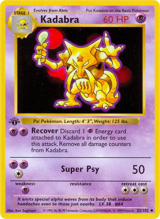 #32 1st Edition Pokemon Base Set-Kadabra non-holo (DMG)