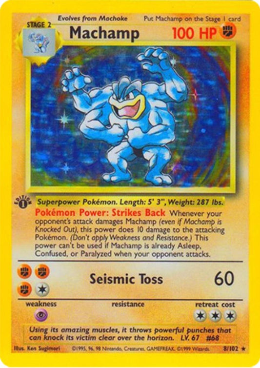 #8 1st Edition Pokemon Base Set- Machamp Holo(LP)