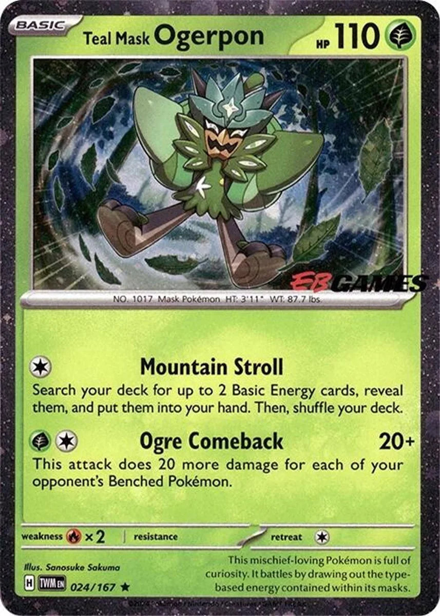 #24 Twilight Masquerade- Teal Mask Ogerpon (EB Games Stamped)