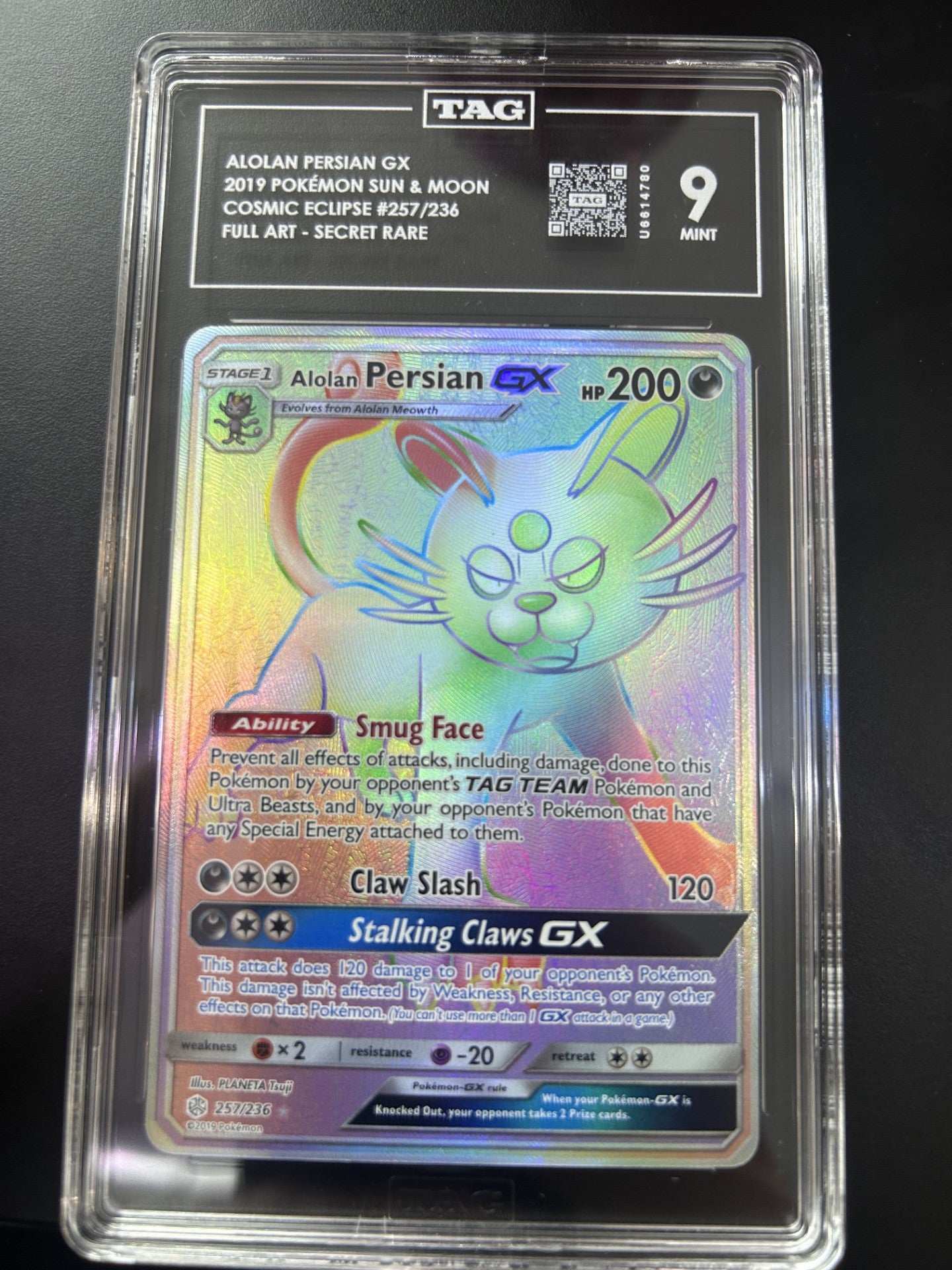 Alolan Persian GX- #257 Cosmic Eclipse- TAG 9