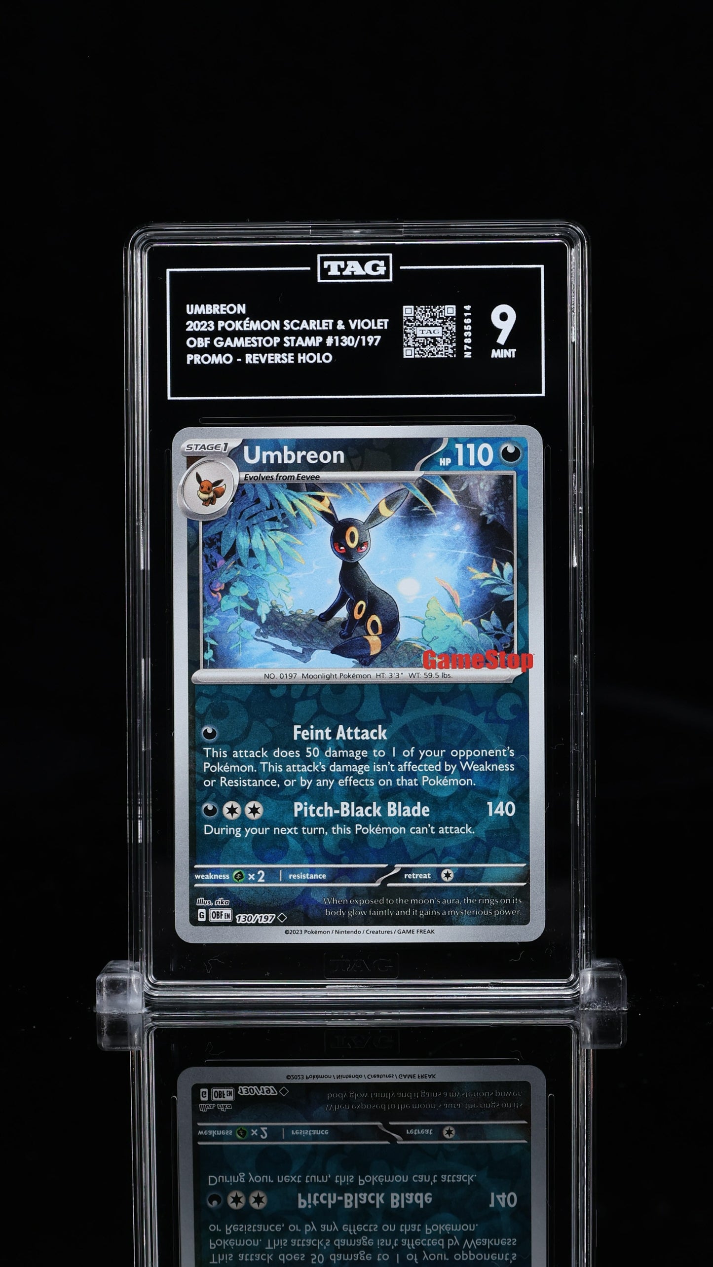Umbreon (Reverse Holo)(Gamestop Stamped)- #130 Obsidian Flames- TAG 9