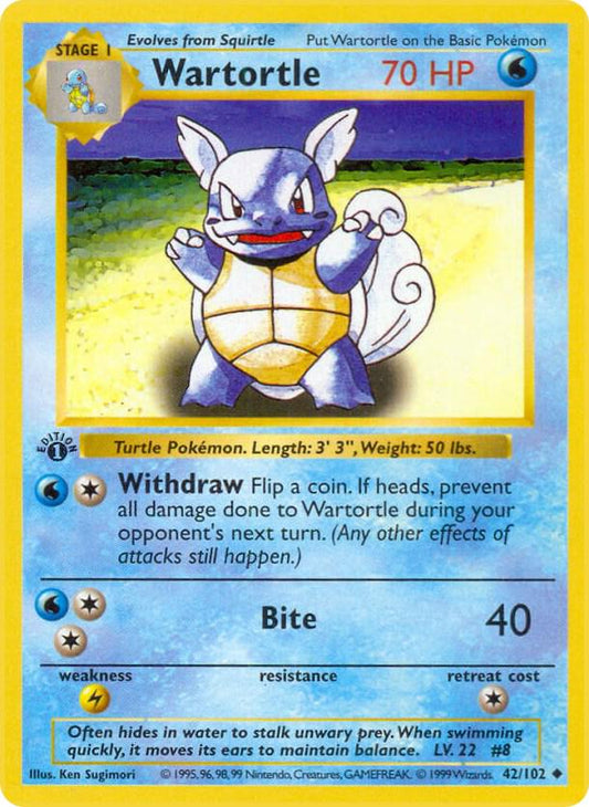 #42 1st Edition Pokemon Base Set- Wartortle Non-holo (MP)